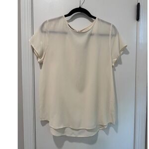 Pendleton Womens Cream 100% Silk Short Sleeve Keyhole Back Blouse Small